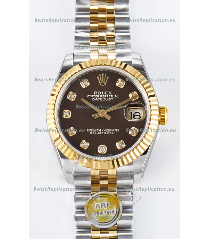 Rolex Super Clone Datejust ETA 2688 Movement 31MM Two Tone Yellow Gold Brown Dial