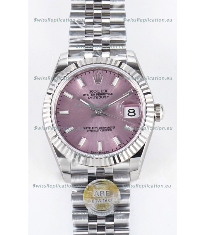Rolex Super Clone Datejust ETA 2688 Movement 31MM Stainless Steel Pink Dial Watch 