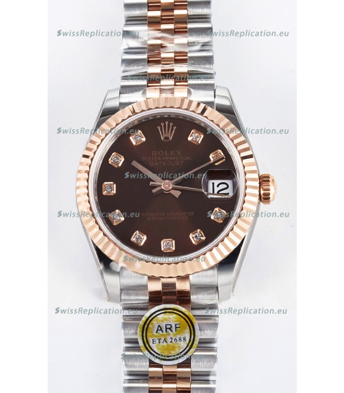 Rolex Super Clone Datejust ETA 2688 Movement 31MM Two Tone Rose Gold Swiss Brown Dial