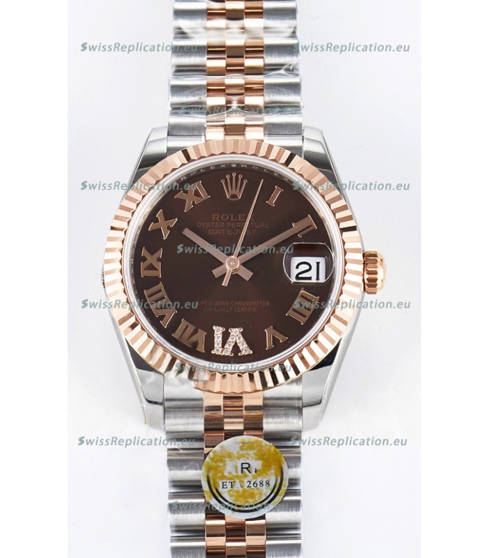 Rolex Super Clone Datejust ETA 2688 Movement 31MM Two Tone Rose Gold Swiss Brown Dial