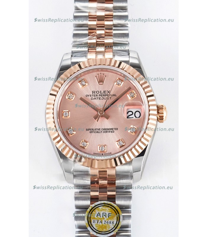 Rolex Super Clone Datejust ETA 2688 Movement 31MM Two Tone Rose Gold Swiss Champange Dial