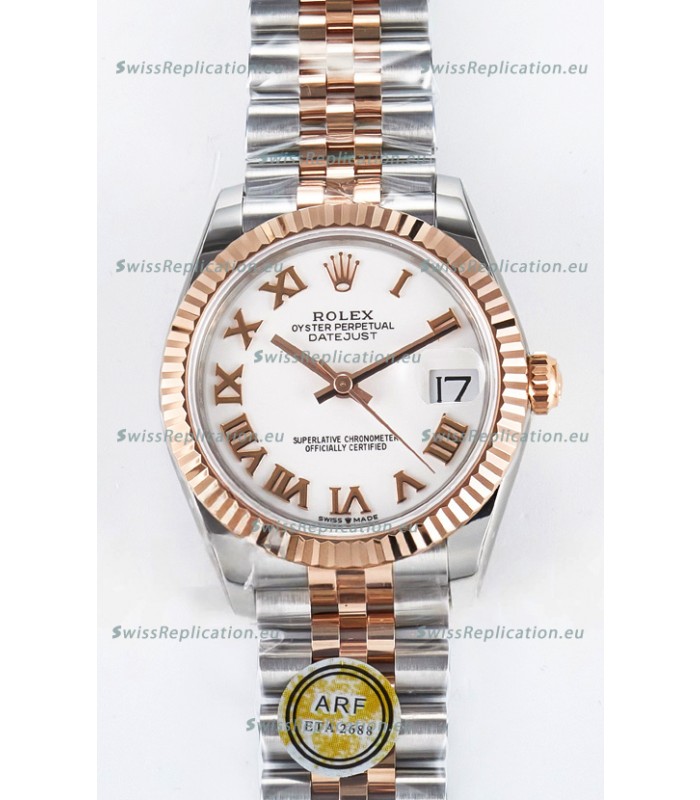 Rolex Super Clone Datejust ETA 2688 Movement 31MM Two Tone Rose Gold Swiss White Dial