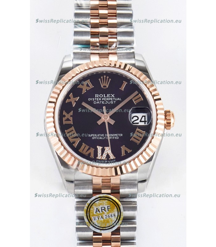 Rolex Super Clone Datejust ETA 2688 Movement 31MM Two Tone Rose Gold Swiss Purple Dial