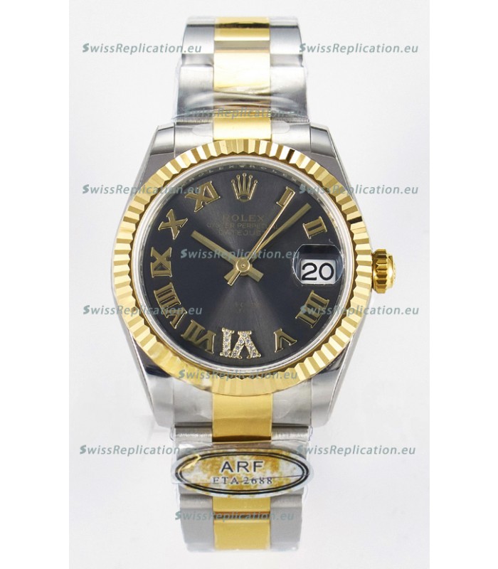 Rolex Super Clone Datejust ETA 2688 Movement 31MM Two Tone Yellow Gold Swiss Grey Dial