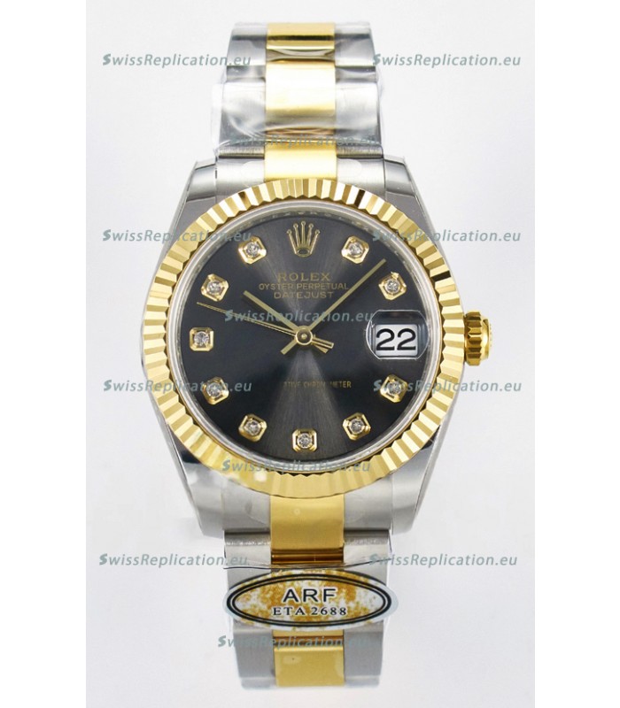 Rolex Super Clone Datejust ETA 2688 Movement 31MM Two Tone Yellow Gold Grey Dial
