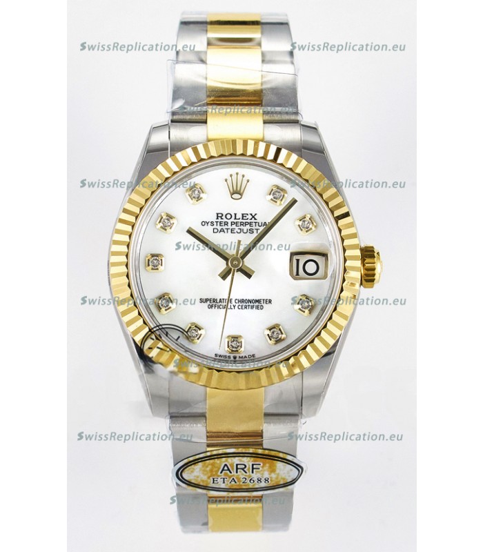 Rolex Super Clone Datejust ETA 2688 Movement 31MM Two Tone Yellow Gold Peal Dial