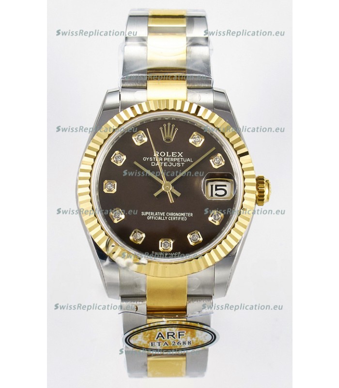 Rolex Super Clone Datejust ETA 2688 Movement 31MM Two Tone Yellow Gold Brown Dial 
