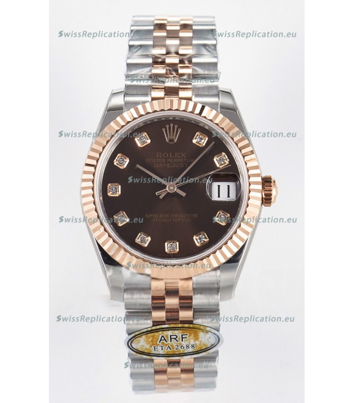 Rolex Super Clone Datejust ETA 2688 Movement 31MM Two Tone Rose Gold Swiss Brown Dial