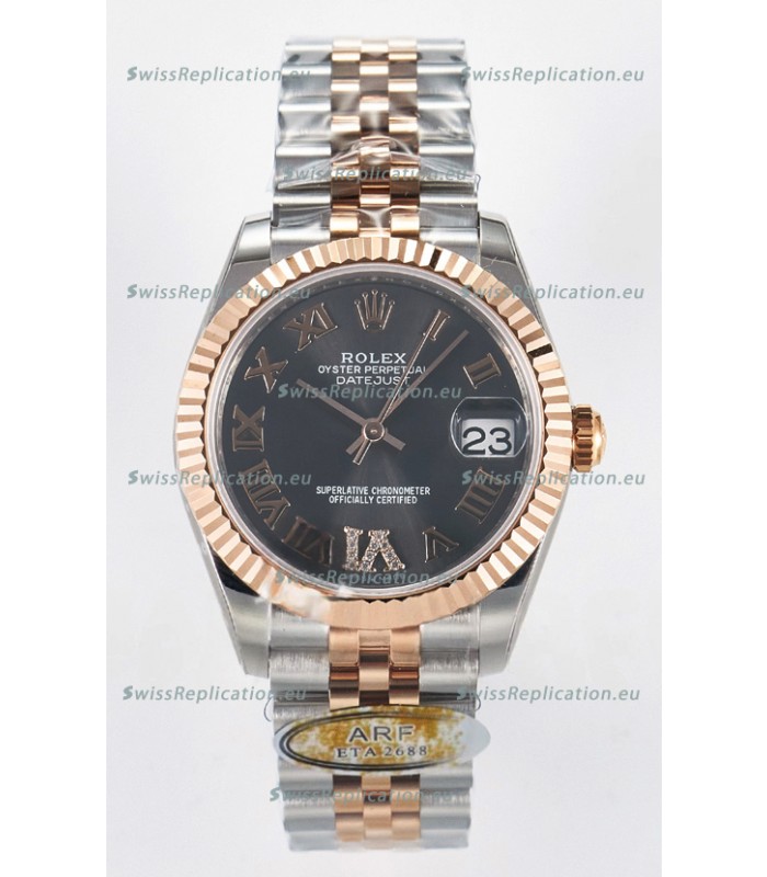 Rolex Super Clone Datejust ETA 2688 Movement 31MM Two Tone Rose Gold Swiss Grey Dial