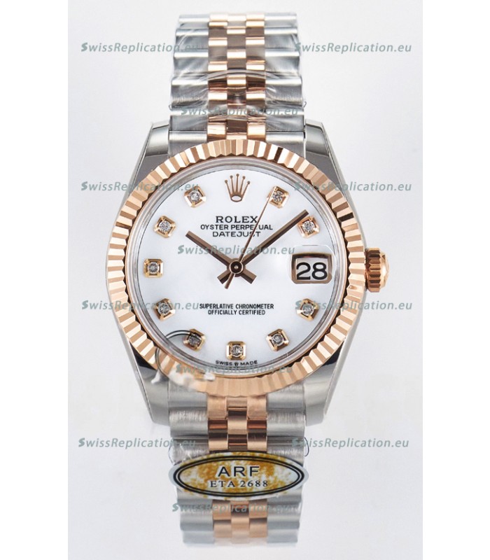 Rolex Super Clone Datejust ETA 2688 Movement 31MM Two Tone Rose Gold Swiss White Dial