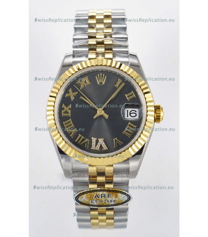 Rolex Super Clone Datejust ETA 2688 Movement 31MM Two Tone Yellow Gold Swiss Grey Dial