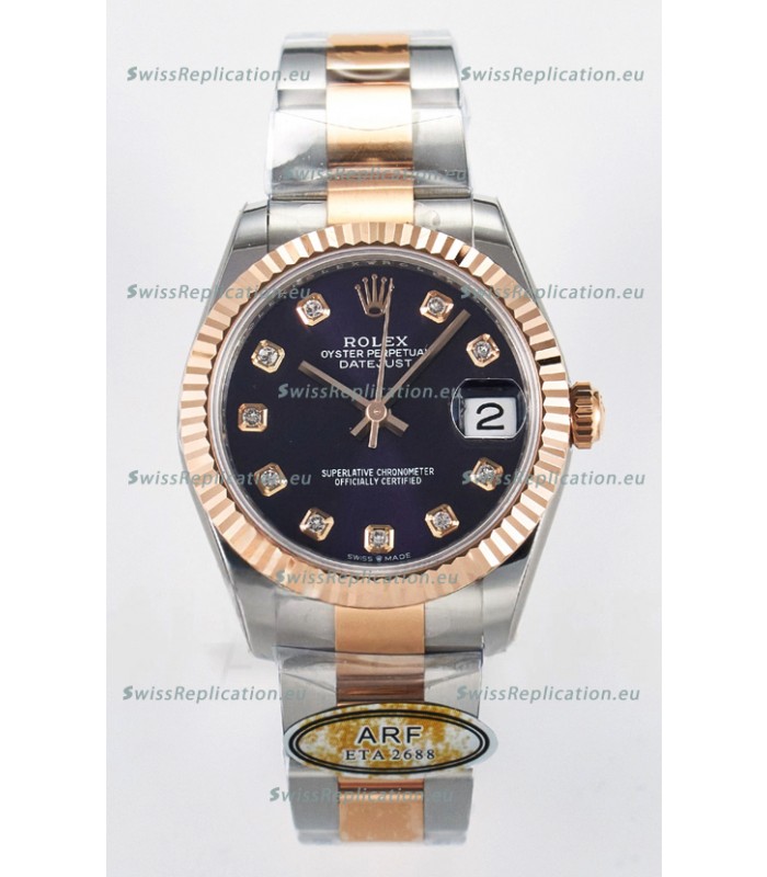 Rolex Super Clone Datejust ETA 2688 Movement 31MM Two Tone Rose Gold Swiss Purple Dial