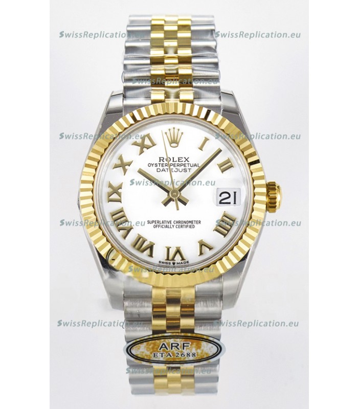 Rolex Super Clone Datejust ETA 2688 Movement 31MM Two Tone Yellow Gold Swiss White Dial