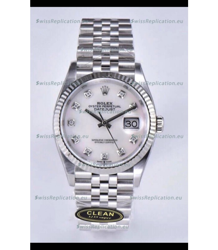 Rolex Datejust 126234 36MM Swiss Replica in 904L Steel in White Pearl Dial 1:1 Mirror Replica
