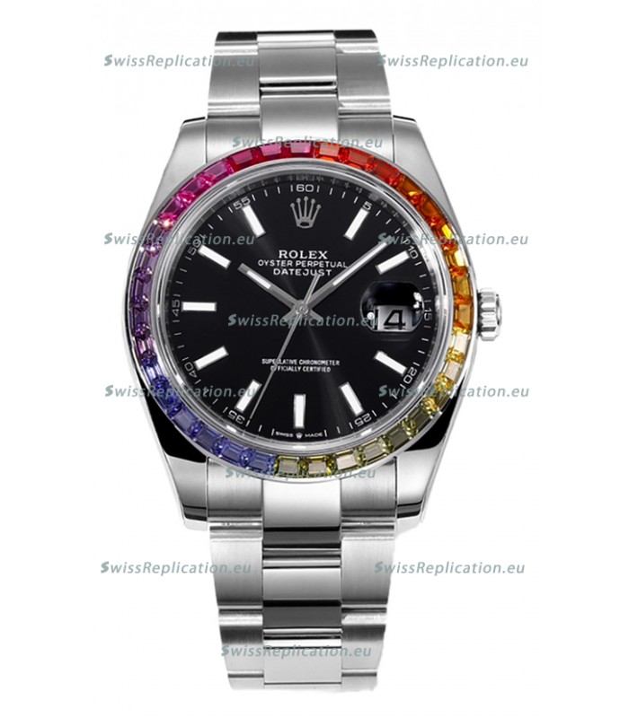 Rolex Datejust 41MM Swiss Replica Watch - 904L Steel in Black Dial 