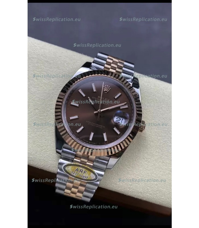 Rolex Datejust 126331 41MM ETA3235 72 Hours Power Brown Dial Jubilee 1:1 Mirror Replica in Rose Gold 904L Steel