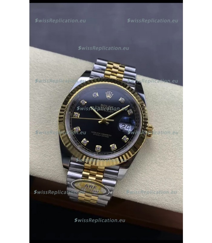 Rolex Datejust M126333 41MM ETA3235 72 Hours Power Black Diamonds Dial Jubilee 1:1 Mirror Replica Yellow Gold 904L Steel