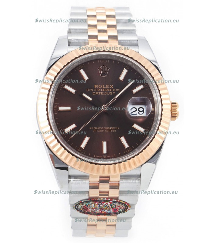 Rolex Datejust M126333 41MM ETA3235 72 Hours Power Brown Dial Jubilee 1:1 Mirror Replica Rose Gold 904L Steel