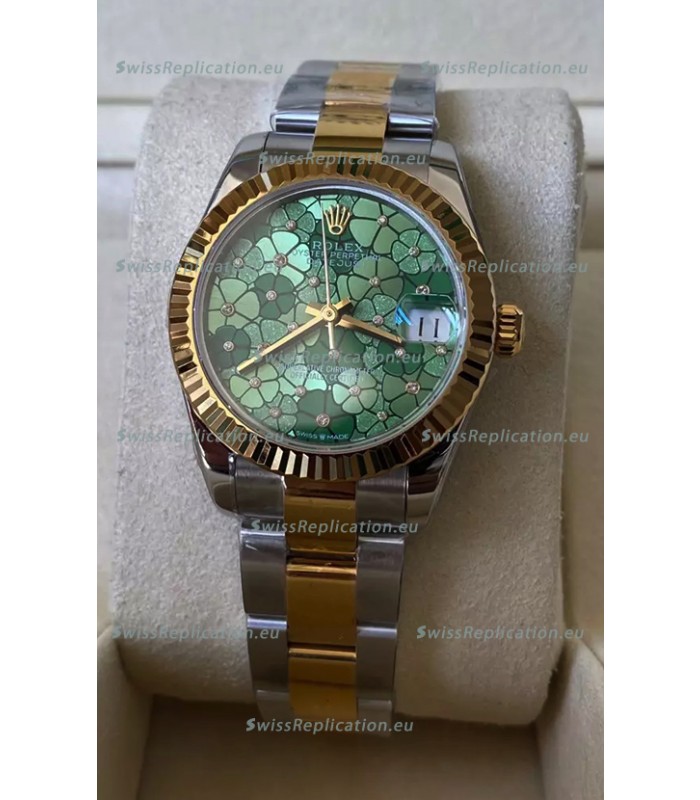 Rolex Datejust M278273 31MM Swiss Replica in Two Tone Yellow Gold - Green Motif Dial 1:1 Mirror Quality