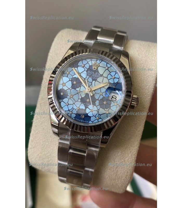 Rolex Datejust Ladies 31MM Cal.3135 Movement Swiss Replica Blue Motif Oyster Strap in 904L Steel Casing