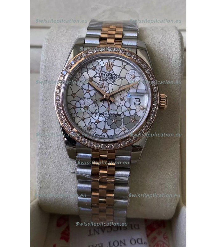 Rolex Datejust M278381RBR 31MM Swiss Replica Two Tone Rose Gold - Floral Motif Dial 1:1 Mirror Quality