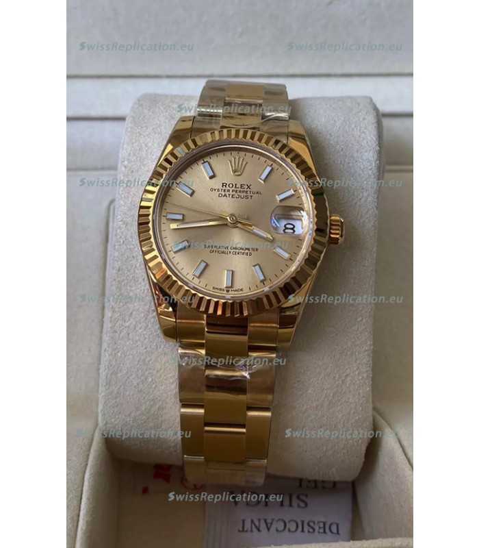 Rolex Datejust 278278 31MM Swiss Replica in 904L Steel Yellow Gold Casing in Stick Markers 1:1 Mirror Quality 