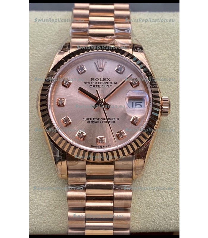 Rolex Datejust 31MM Swiss Watch in 904L Steel Rose Gold Dial 1:1 Mirror Replica