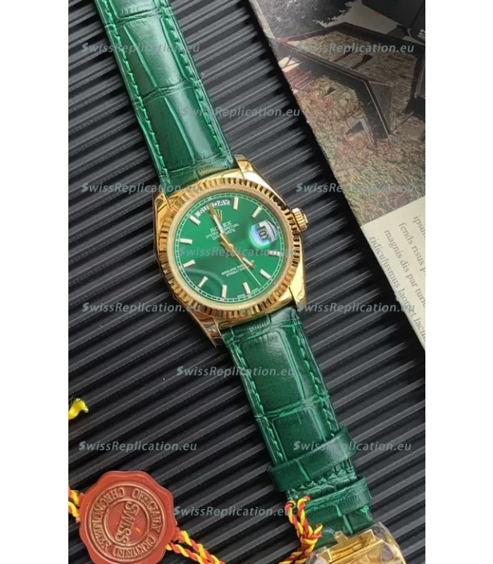 Rolex Day Date Yellow Gold Casing Watch in Green Strap 36MM - 1:1 Mirror Quality 