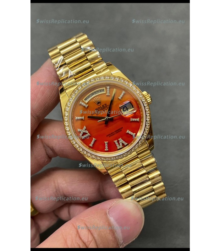 Rolex Day Date Carnelian 18K Yellow Gold Watch 36MM - 1:1 Mirror Replica Watch 