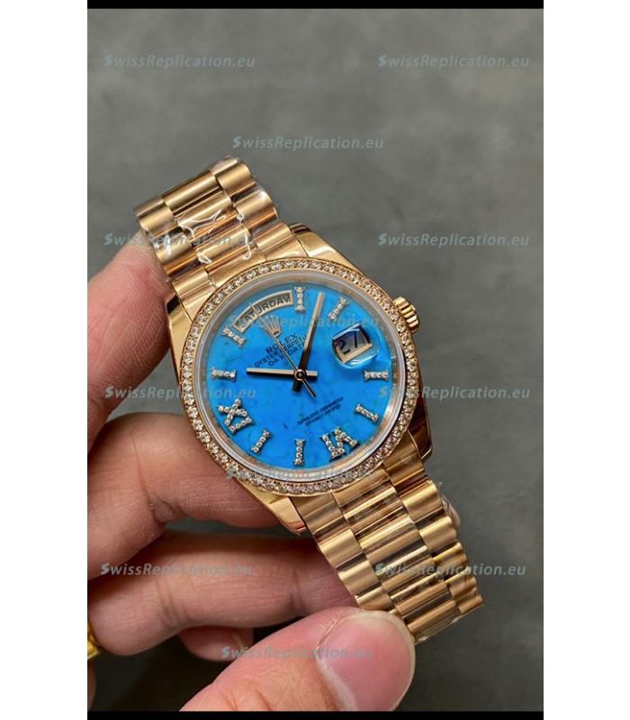 Rolex Day Date Turquoise Set 18K Yellow Gold Watch 36MM - 1:1 Mirror Replica Watch 