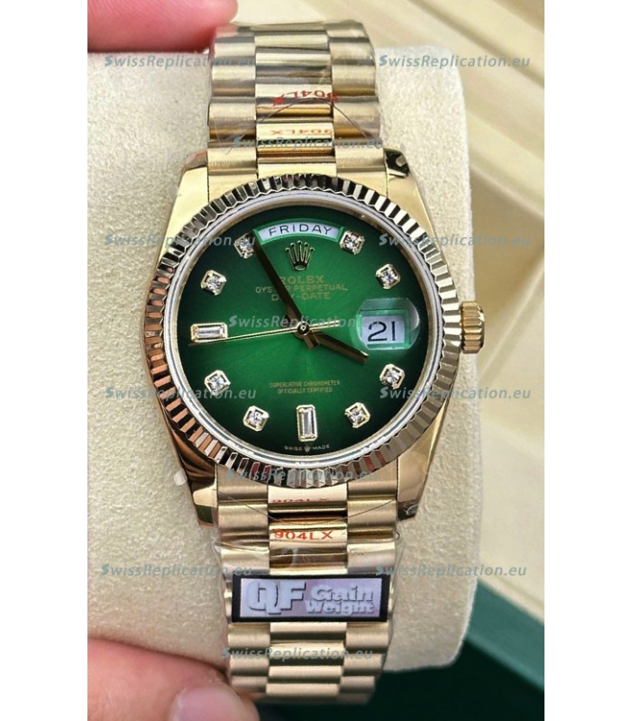 Rolex Day Date Super Clone 18K Yellow Gold Watch 36MM - Green Dial 1:1 Mirror Replica Watch 