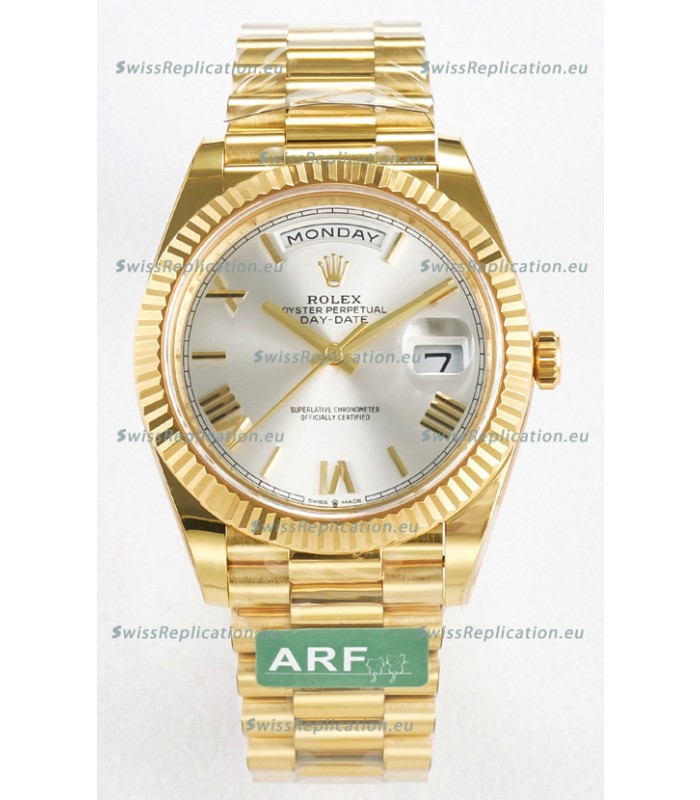 Rolex Day Date Super Clone 18K Yellow Gold Watch 40MM - Steel Dial 1:1 Mirror Quality