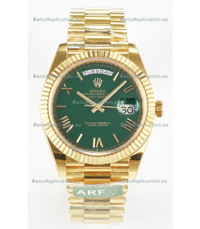 Rolex Day Date Super Clone 18K Yellow Gold Watch 40MM - Green Dial 1:1 Mirror Quality