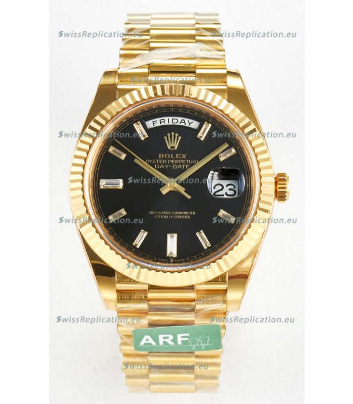 Rolex Day Date Super Clone 18K Yellow Gold Watch 40MM - Black Dial 1:1 Mirror Quality
