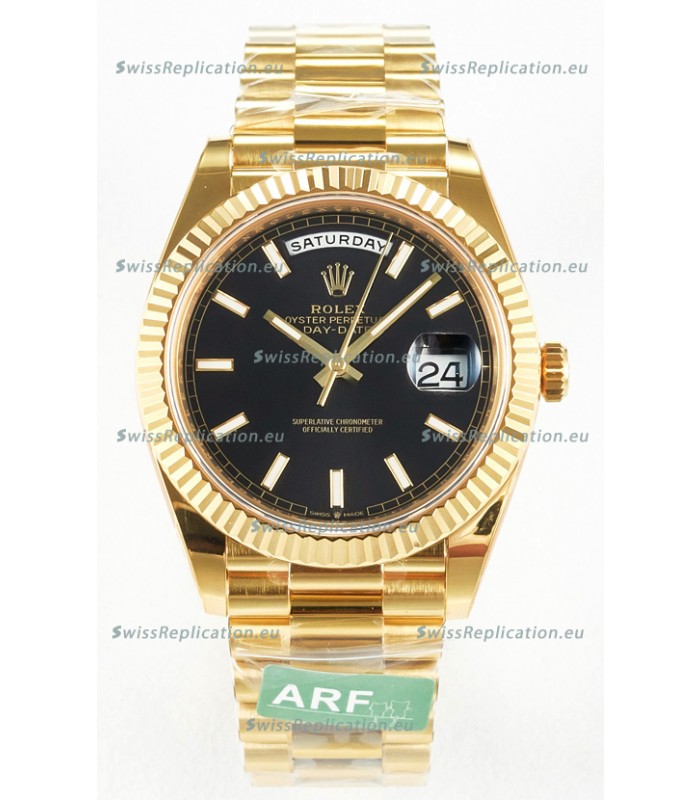 Rolex Day Date Super Clone 18K Yellow Gold Watch 40MM - Black Dial 1:1 Mirror Quality