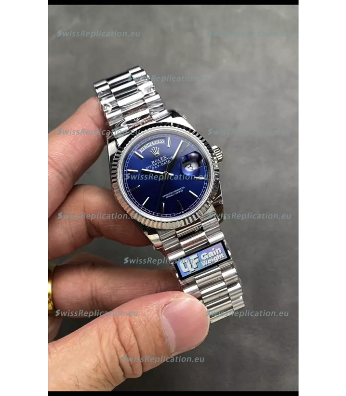 Rolex Day Date Super Clone Stainless Steel Blue Dial Watch 36MM - 1:1 Mirror Quality