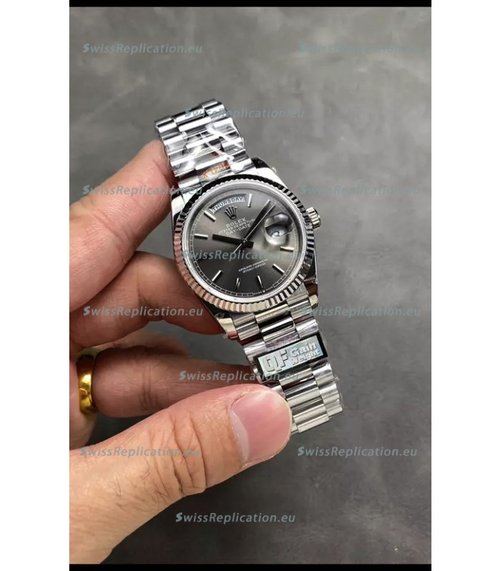Rolex Day Date Super Clone Stainless Steel Grey Dial Watch 36MM - 1:1 Mirror Quality
