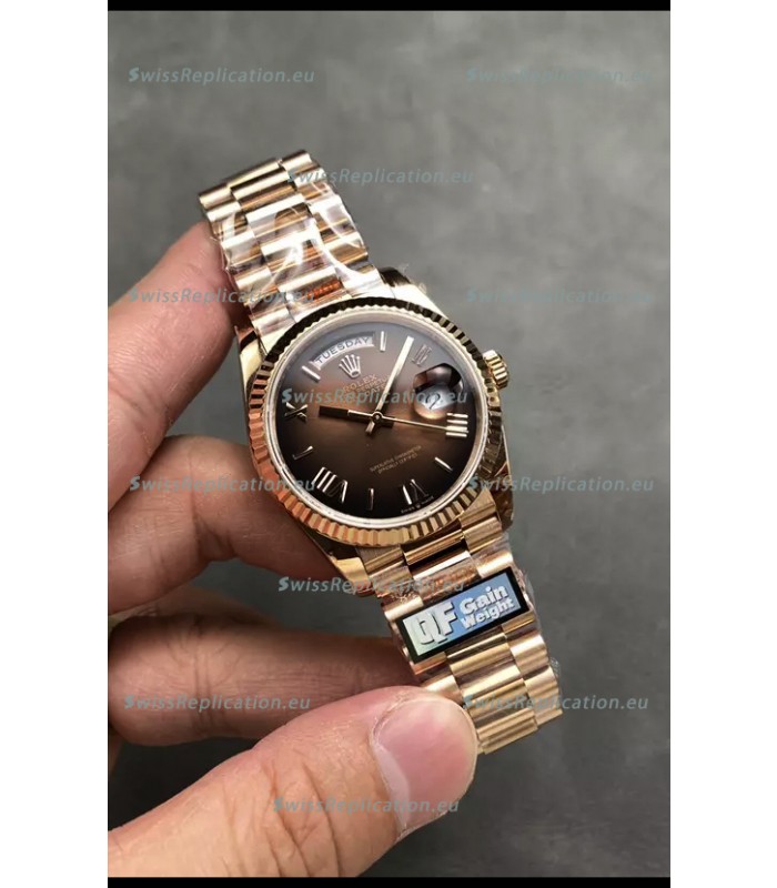 Rolex Day Date Super Clone Rose Gold Brown Dial Roman Numerals Watch 36MM - 1:1 Mirror Quality
