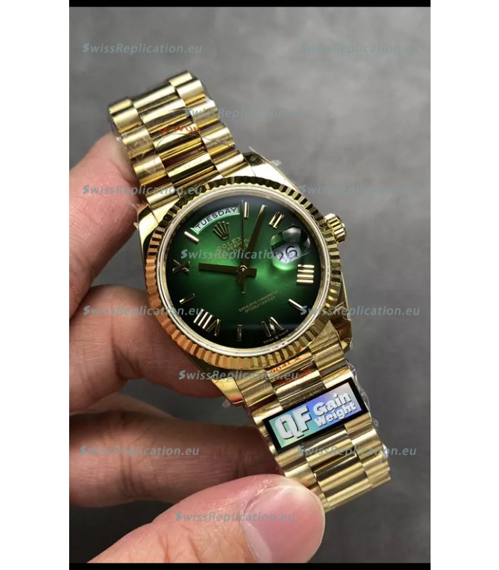 Rolex Day Date Super Clone Yellow Gold Green Dial Roman Numerals Watch 36MM - 1:1 Mirror Quality