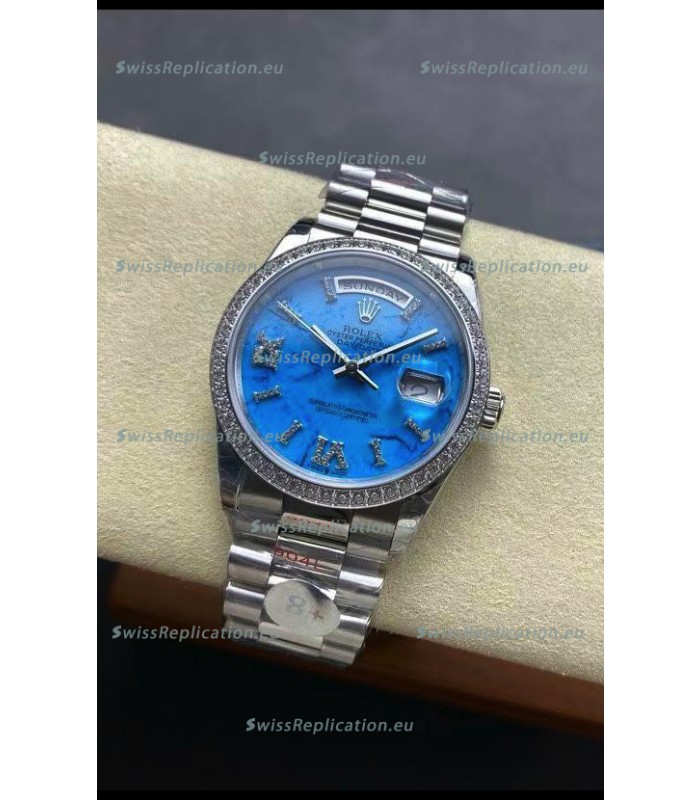 Rolex Day Date Turquoise Set 18K Stainless Steel Watch 36MM - 1:1 Mirror Replica Watch 