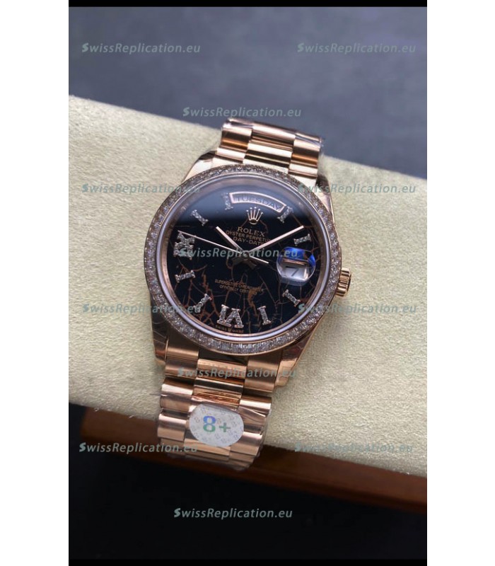 Rolex Day Date Super Clone Rose Gold Eisenkiesel Dial Diamonds Numerals Watch 36MM - 1:1 Mirror Quality