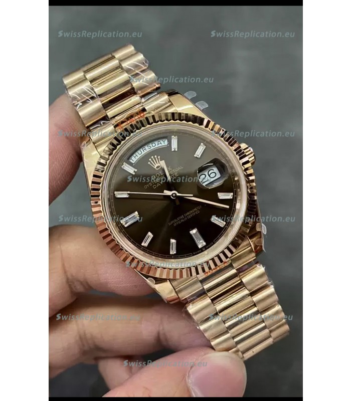 Rolex Day Date 40MM 228235 Rose Gold in Dark Brown Dial 1:1 Mirror Replica Watch