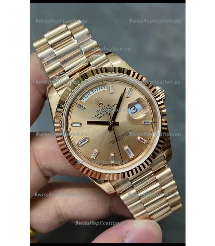 Rolex Day Date 40MM 228235 Rose Gold in Gold Dial 1:1 Mirror Replica Watch