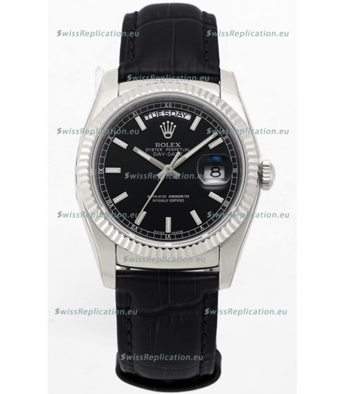 Rolex Day Date 904L Steel Casing Watch in Black Dial 36MM - 1:1 Mirror Quality