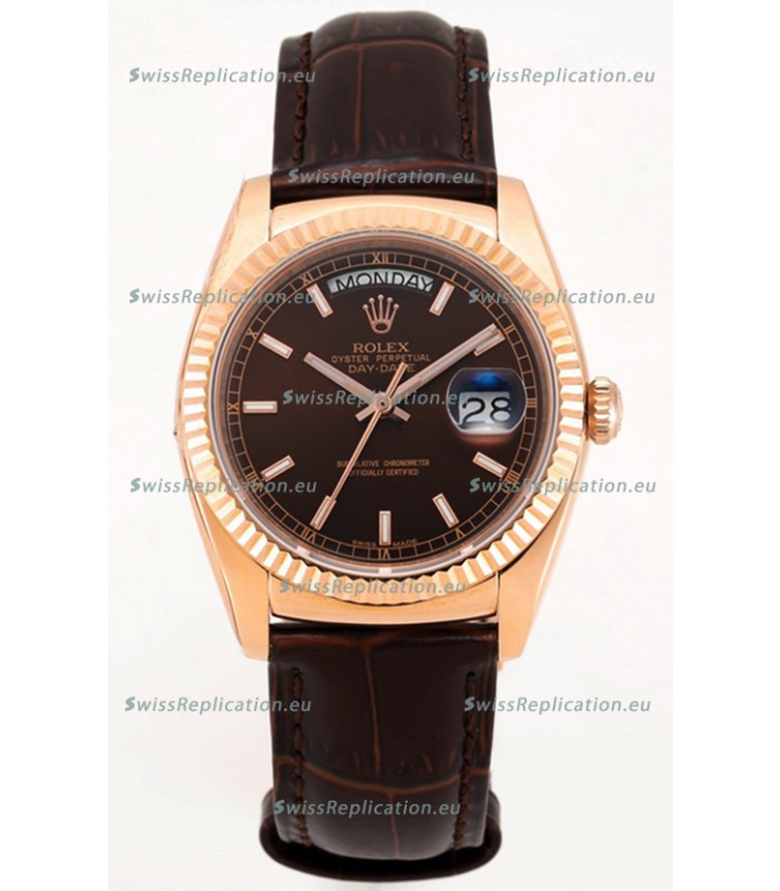Rolex Day Date Rose Gold 904L Steel Casing Watch in Brown Dial 36MM - 1:1 Mirror Quality