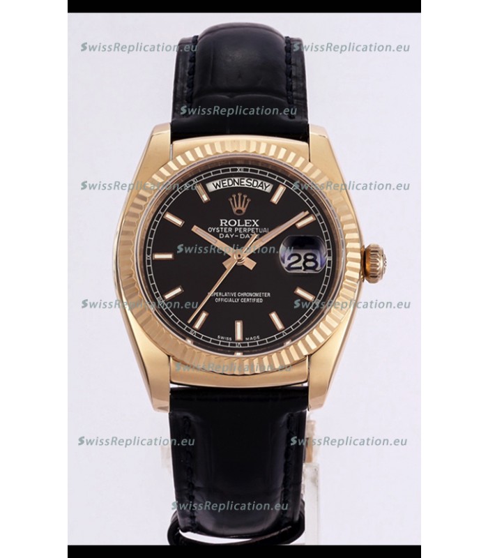 Rolex Day Date Rose Gold 904L Steel Casing Watch in Black Dial 36MM - 1:1 Mirror Quality