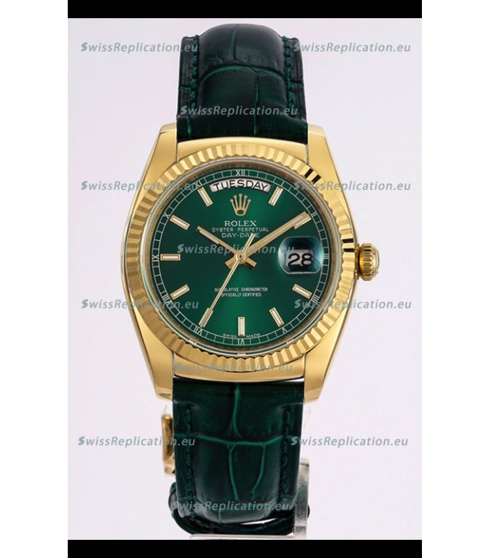 Rolex Day Date Yellow Gold 904L Steel Casing Watch in Green Dial 36MM - 1:1 Mirror Quality
