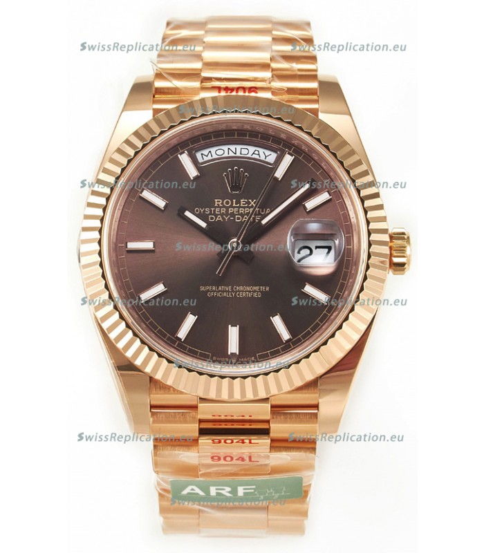 Rolex Day Date 40MM 1:1 Rose Gold in Brown Dial 1:1 Mirror Replica Watch