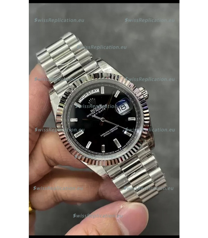 Rolex Day Date Presidential Stainless Steel Black Dial Watch 40MM - 1:1 Mirror Quality