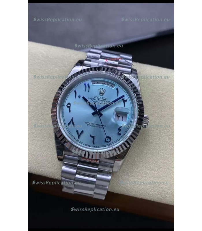 Rolex Day Date Presidential Stainless Steel ICE Blue Arab Dial Watch 40MM - 1:1 Mirror Quality